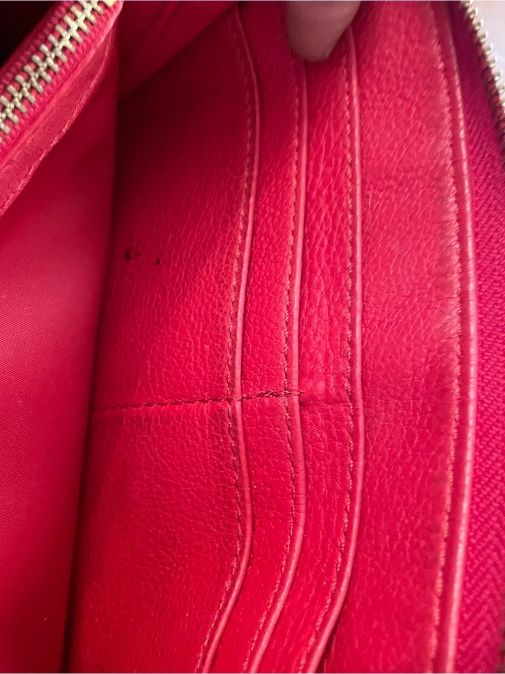 Tory Burch Coral-Red Pebbled Leather Zip Continental Wallet with Perforated Logo